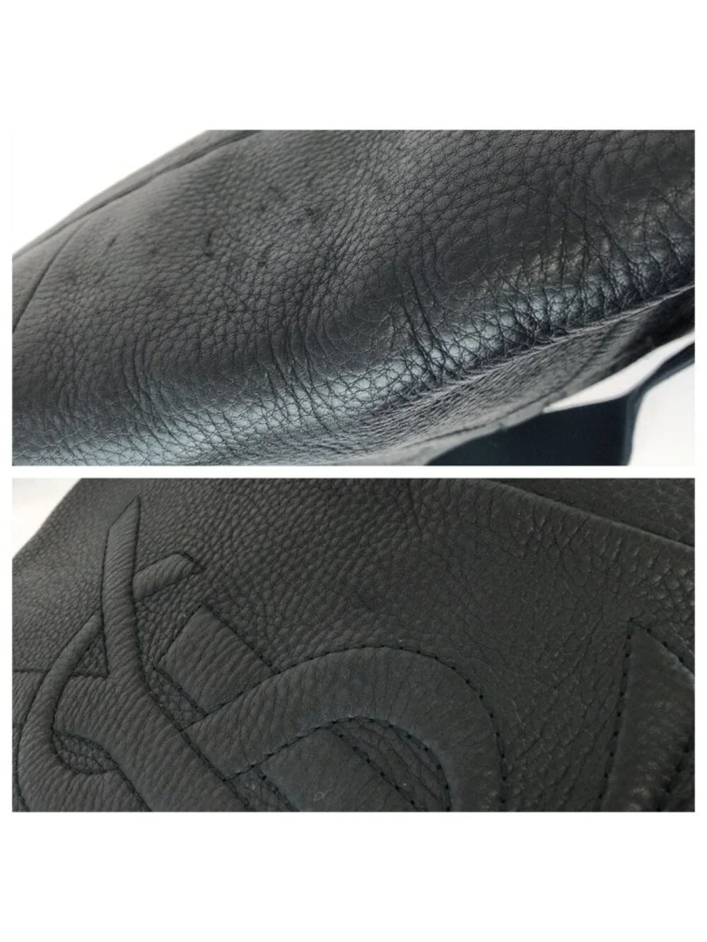 Saint Laurent Vintage YSL Black Navy Gold Leather Shoulder Bag